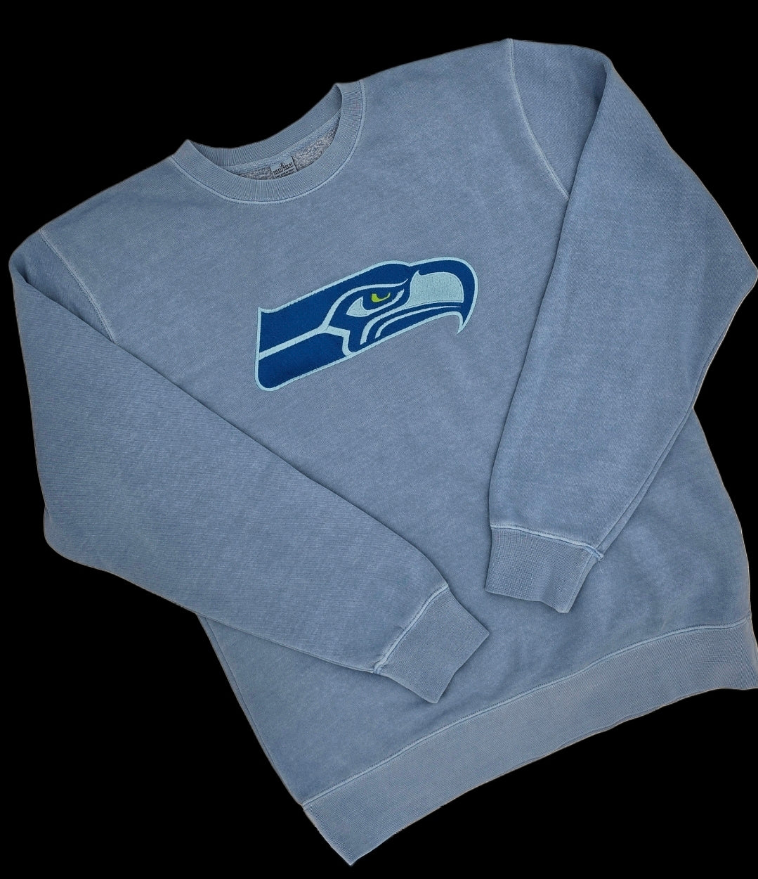 Go Hawks - Embroidered Pigment Dyed 9oz Midweight Crewneck (Light Blue)