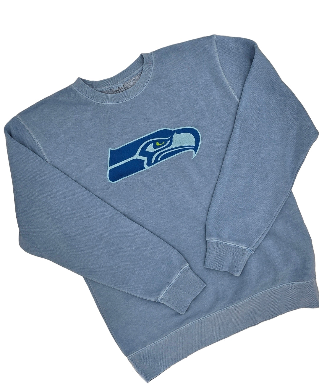 Go Hawks - Embroidered Pigment Dyed 9oz Midweight Crewneck (Light Blue)