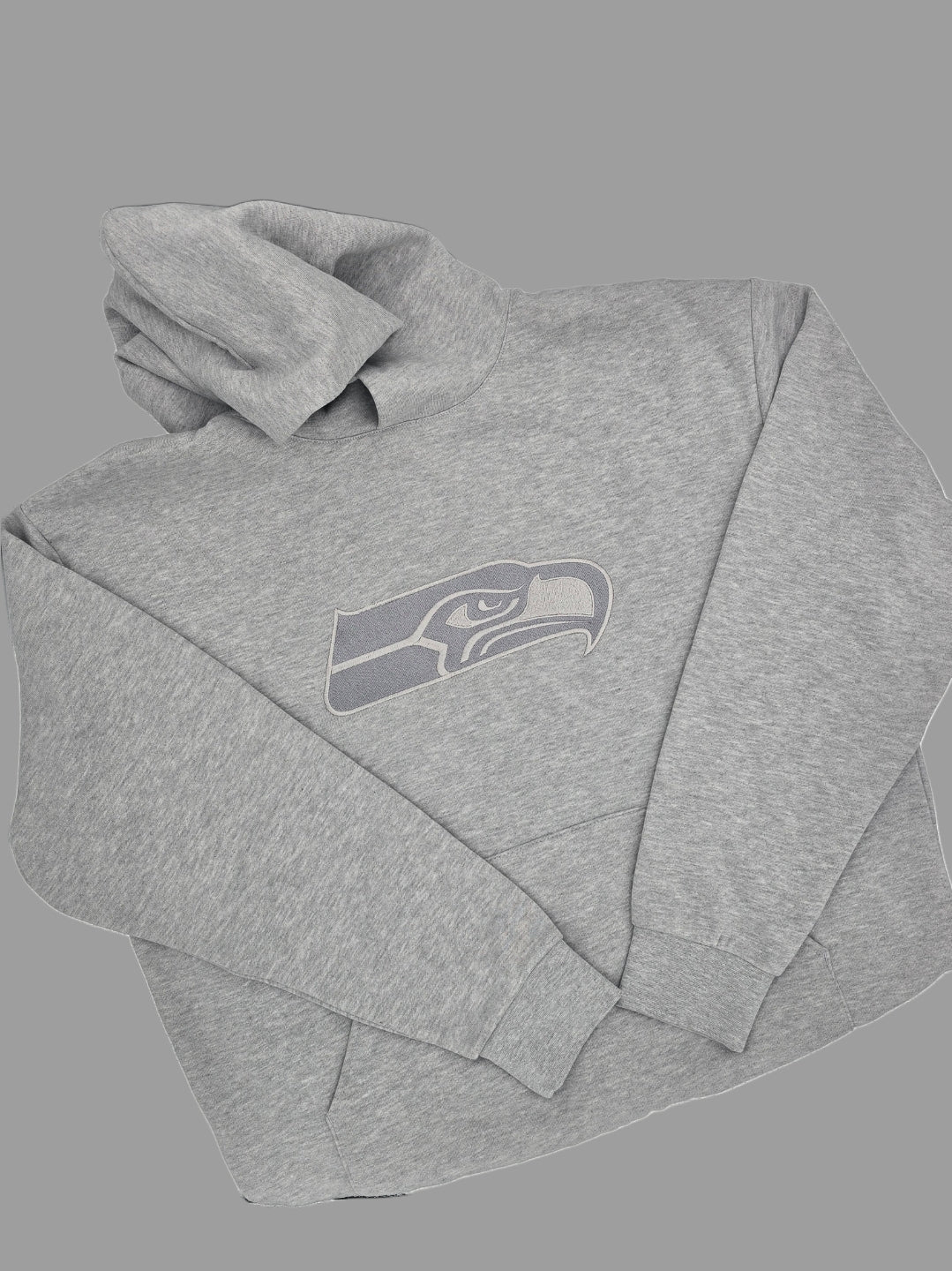 Go Hawks - Embroidered 8.5oz 280gm Midweight Pullover Hoodie (Grey on Grey)