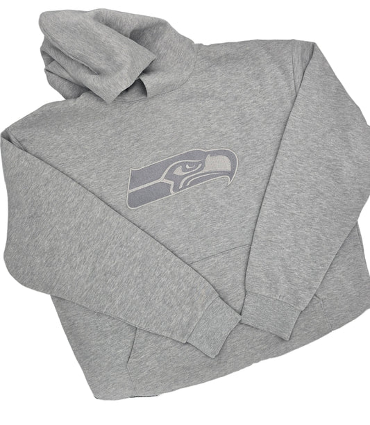 Go Hawks - Embroidered 8.5oz 280gm Midweight Pullover Hoodie (Grey on Grey)