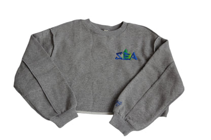 "SEA" Grey Pullover Cropped Top