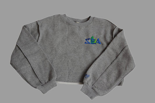 "SEA" Grey Pullover Cropped Top